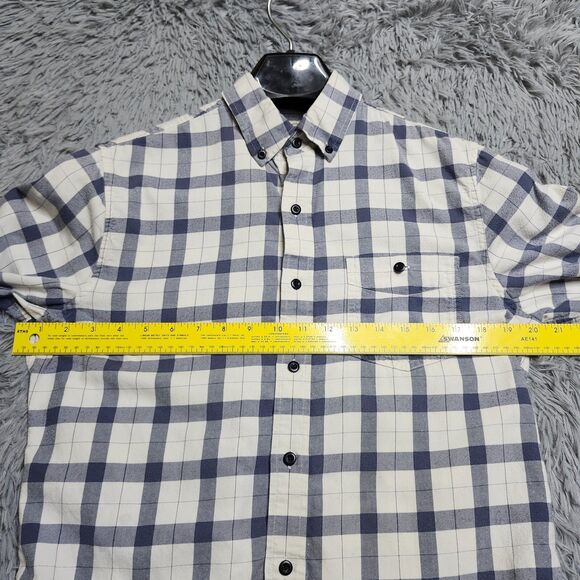 LL‎ Bean Flannel Shirt Mens Small White Blue Slightly Fitted Plaid Long Sleeve - Picture 7 of 9